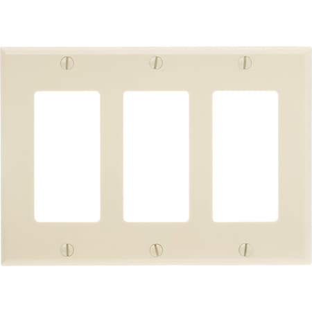 Leviton Decora 3-Gang Smooth Plastic Rocker Decorator Wall Plate, Ivory 001-80411-00I